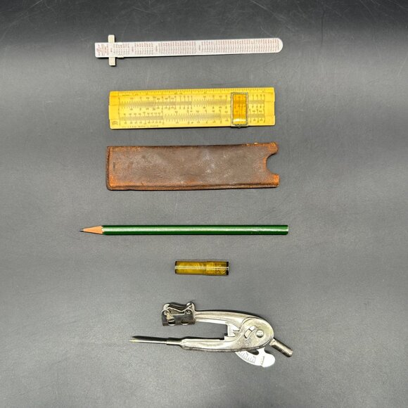 Vintage Drawing Drafting Tool Lot Unis France Slide Rule Compass Pencil As Is - Picture 2 of 14